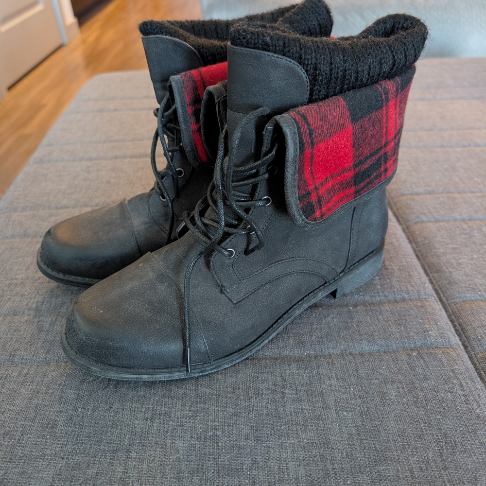 Black and Red Plaid Women's Boots